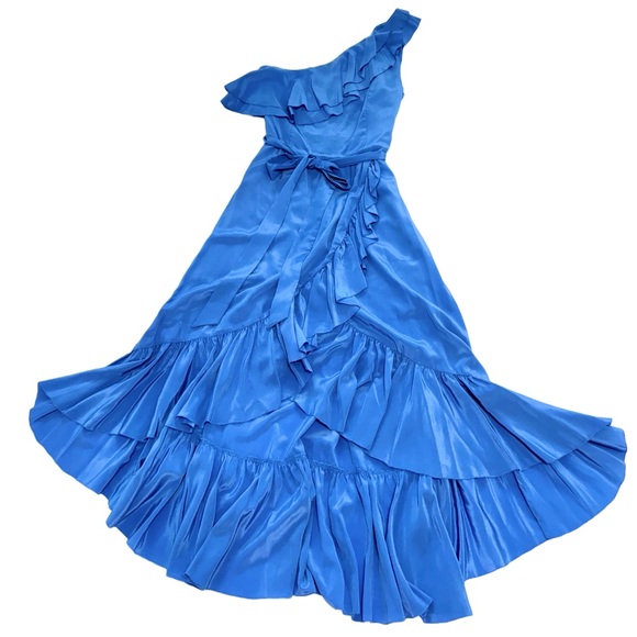 JOIE Damica 100% Silk Ruffled One Shoulder Baja Blue Wrap Dress XS - Picture 4 of 9